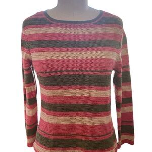 Barneys New York Pink and Green Crew Neck Sweater